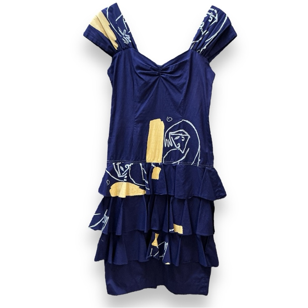 Nicole Miller dress “Limited Quantities” vintage tiered Navy Blue 2 XS
